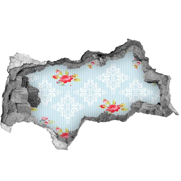 3D Wandtattoos Mauerdurchbruch Blumenmuster auf blauem Hintergrund