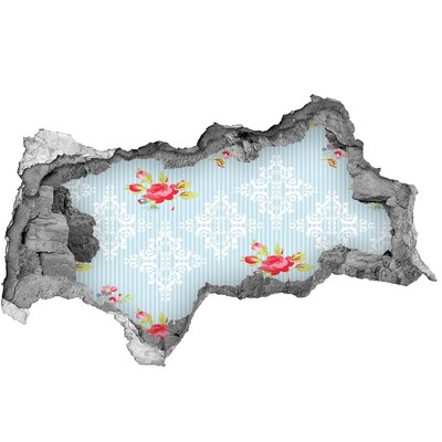 3D Wandtattoos Mauerdurchbruch Blumenmuster auf blauem Hintergrund