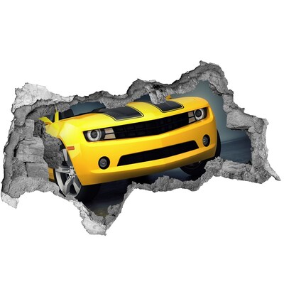 Wandtattoos Mauerdurchbruch Eine zerstörte Mauer mit einem gelben Auto
