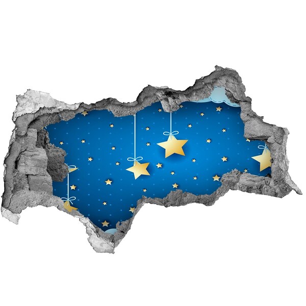 3D Wandtattoos Mauerdurchbruch Nachthimmel mit goldenen Sternen