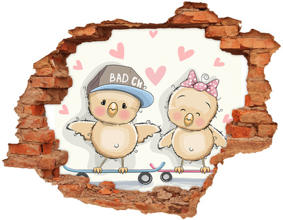 Wandtattoos Loch in der Wand Niedliche Vögel auf einem Skateboard