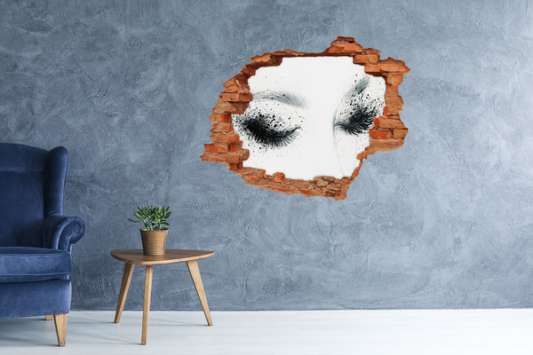 Wandtattoos 3D Optik Loch Geschlossene Augen in einem Loch in der Wand