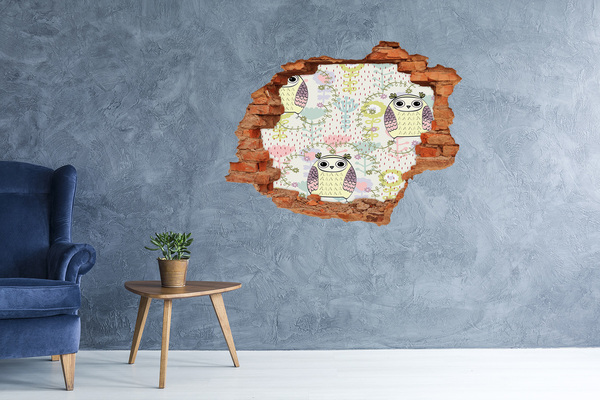 Wandtattoos Loch in der Wand Loch in der Wand mit einer Eule und Blumen