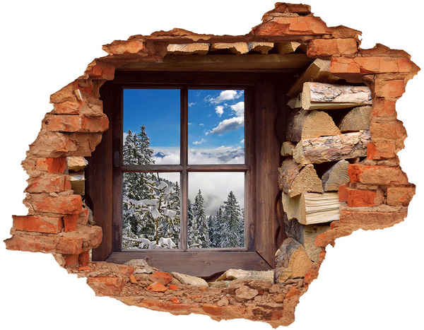Wandbilder 3D Mauerdurchbruch Winterblick aus dem Fenster