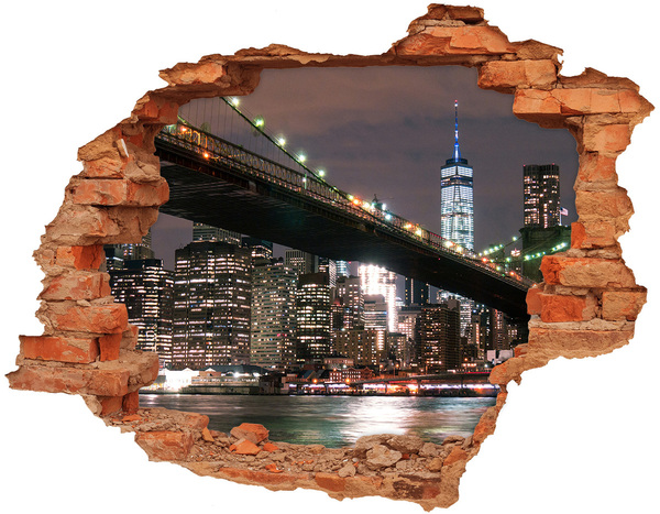 Wandbilder 3D Mauerdurchbruch Brooklyn Bridge bei Nacht