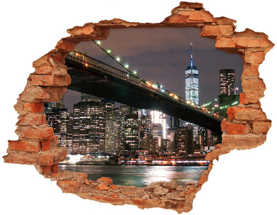 Wandbilder 3D Mauerdurchbruch Brooklyn Bridge bei Nacht