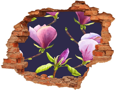 3D Loch Aufkleber Magnolienblüten durch ein Loch in der Wand