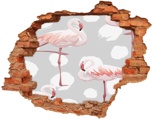 Wandtattoos 3D Optik Loch Rosa Flamingos in einem Loch in der Wand