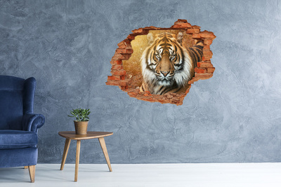 Wandbilder 3D Mauerdurchbruch Tiger in einem Loch in der Wand