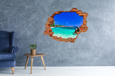 Wandtattoos 3D Optik Loch Karibischer Strand durch ein Loch in der Wand