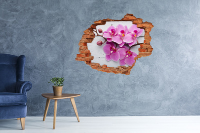 Wandbilder 3D Mauerdurchbruch Orchideen blühen durch ein Loch in der Wand