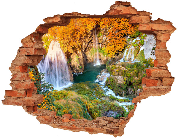 Wandbilder 3D Mauerdurchbruch Wasserfälle in der Herbstlandschaft