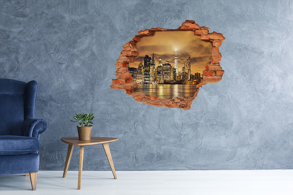Wandbilder 3D Mauerdurchbruch New Yorker Skyline bei Nacht