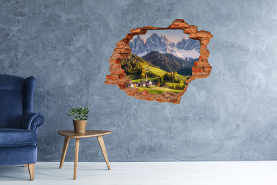 Wandtattoos 3D Optik Loch Ein Bergtal mit einem malerischen Dorf