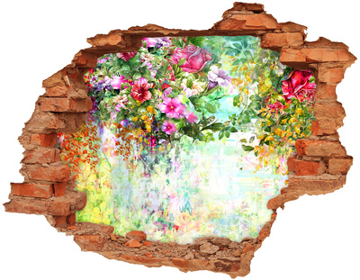 3D Loch Aufkleber Ein Blumenparadies hinter der Mauer