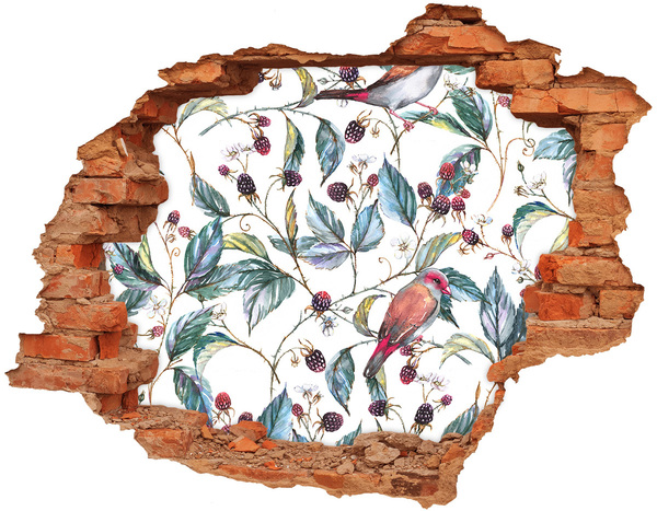 Wandtattoos 3D Optik Loch Ein Vogel zwischen den Brombeeren