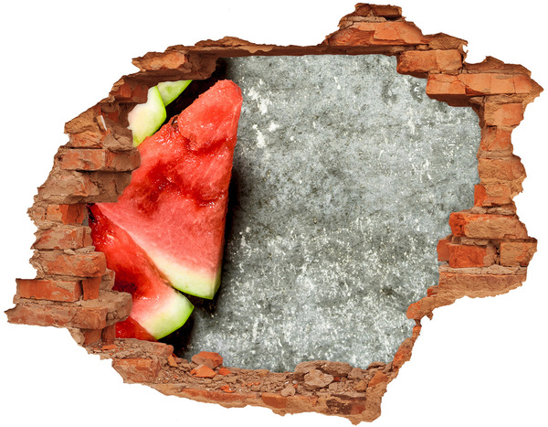 3D Loch Aufkleber Eine Scheibe Wassermelone in Beton