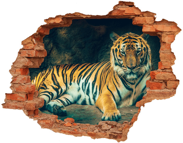 3D Loch Aufkleber Tiger in einem Loch in der Wand