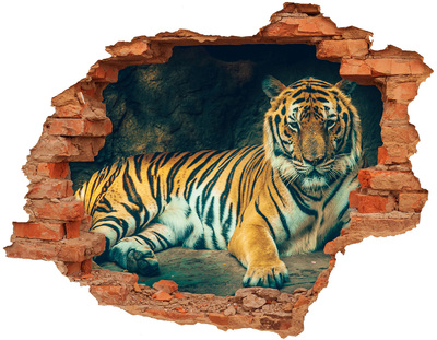 3D Loch Aufkleber Tiger in einem Loch in der Wand