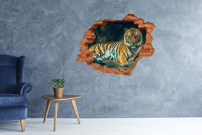 3D Loch Aufkleber Tiger in einem Loch in der Wand