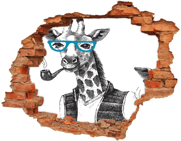 Wandtattoos Loch in der Wand Giraffe mit Brille und Pfeife