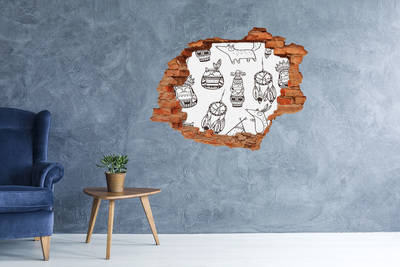 3D Loch Aufkleber Ethnische Muster an der Wand im Hintergrund