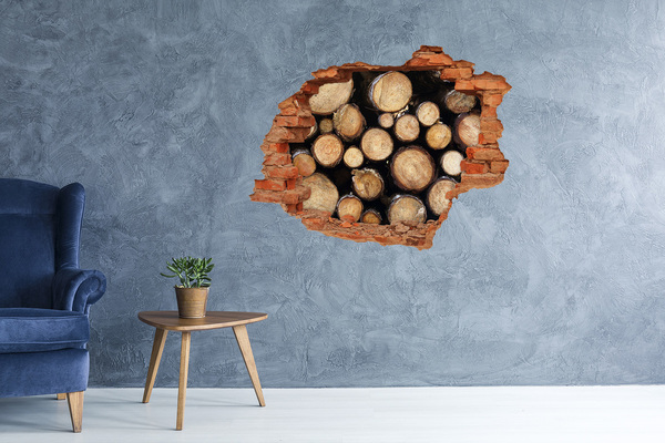 Wandtattoos 3D Optik Loch Holz in einem Loch in der Wand