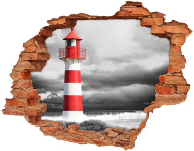 Wandbilder 3D Mauerdurchbruch Ein Leuchtturm in stürmischer Umgebung