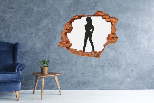 Wandbilder 3D Mauerdurchbruch Ein Loch in der Wand mit der Silhouette einer Frau