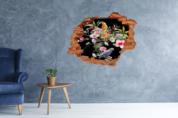 Wandtattoos Loch in der Wand Blumenparadies mit einem Papagei