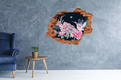 Wandtattoos Loch in der Wand Blumenszene mit Vogel