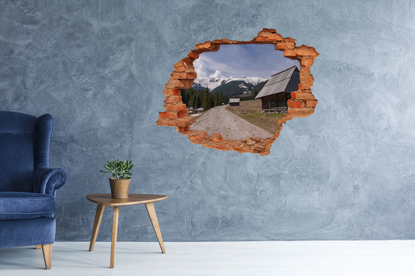 3D Loch Aufkleber Berglandschaft mit Hütten