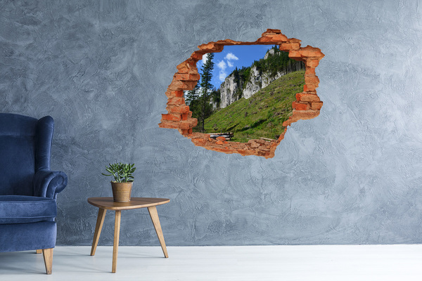 Wandtattoos Loch Berglandschaft durch ein Loch in der Wand