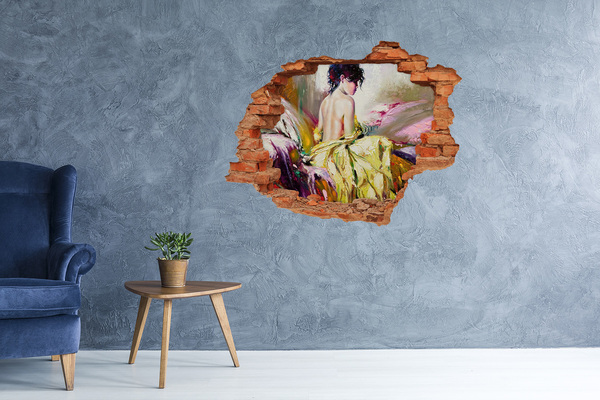 Wandtattoos Loch Frau in einem gelben Kleid