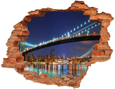 Wandbilder 3D Mauerdurchbruch Brooklyn Bridge bei Nacht