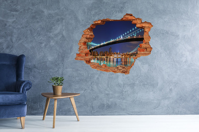 Wandbilder 3D Mauerdurchbruch Brooklyn Bridge bei Nacht