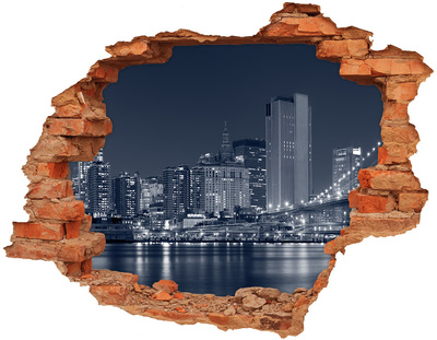 Wandbilder 3D Mauerdurchbruch New Yorker Skyline durch ein Loch in der Wand