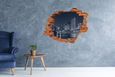 Wandbilder 3D Mauerdurchbruch New Yorker Skyline durch ein Loch in der Wand