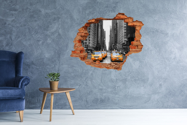 Wandbilder 3D Mauerdurchbruch New Yorker Taxis im Stadtbild