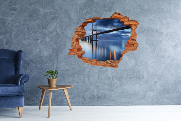 Wandtattoos 3D Optik Loch Eine Brücke über das Wasser in einer nächtlichen Szene