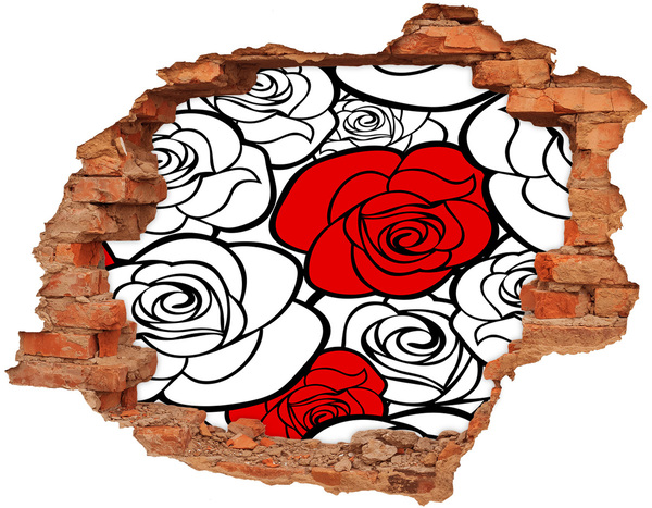 Wandtattoos Loch Rote Rosen in einem Loch in der Wand