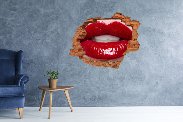 Wandtattoos Loch in der Wand Rote Lippen in einem Loch in der Wand