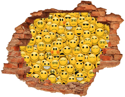 Wandbilder 3D Mauerdurchbruch Lächelnde Emojis in einem Loch in der Wand