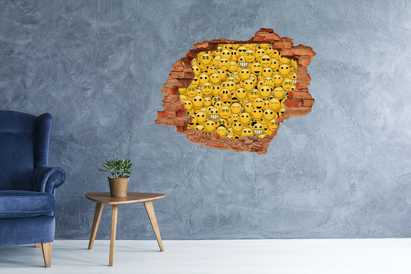 Wandbilder 3D Mauerdurchbruch Lächelnde Emojis in einem Loch in der Wand