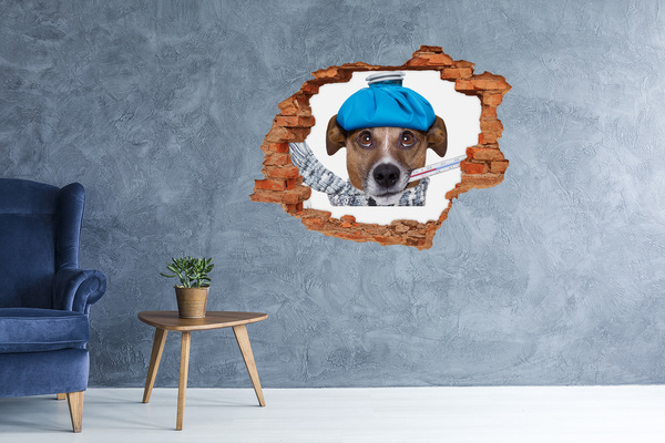 Wandtattoos Loch in der Wand Kranker Hund mit Hut