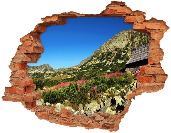 3D Loch Aufkleber Berglandschaft in einem Loch in der Wand