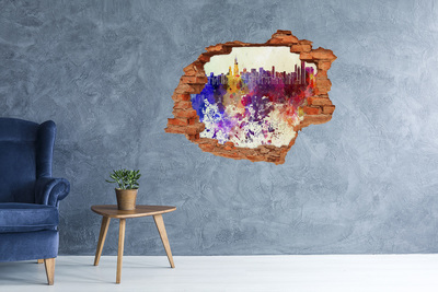 Wandbilder 3D Mauerdurchbruch Stadtbild in einem farbenfrohen Loch