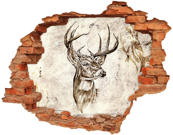 3D Loch Aufkleber Hirsch mit Geweih an der Wand