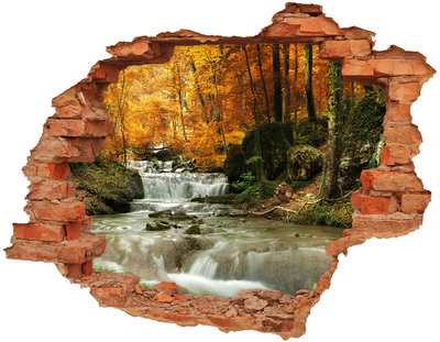 3D Loch Aufkleber Herbstlicher Wasserfall im Wald