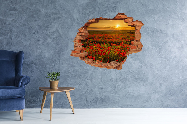 Wandtattoos Loch in der Wand Blumenlandschaft bei Sonnenuntergang
